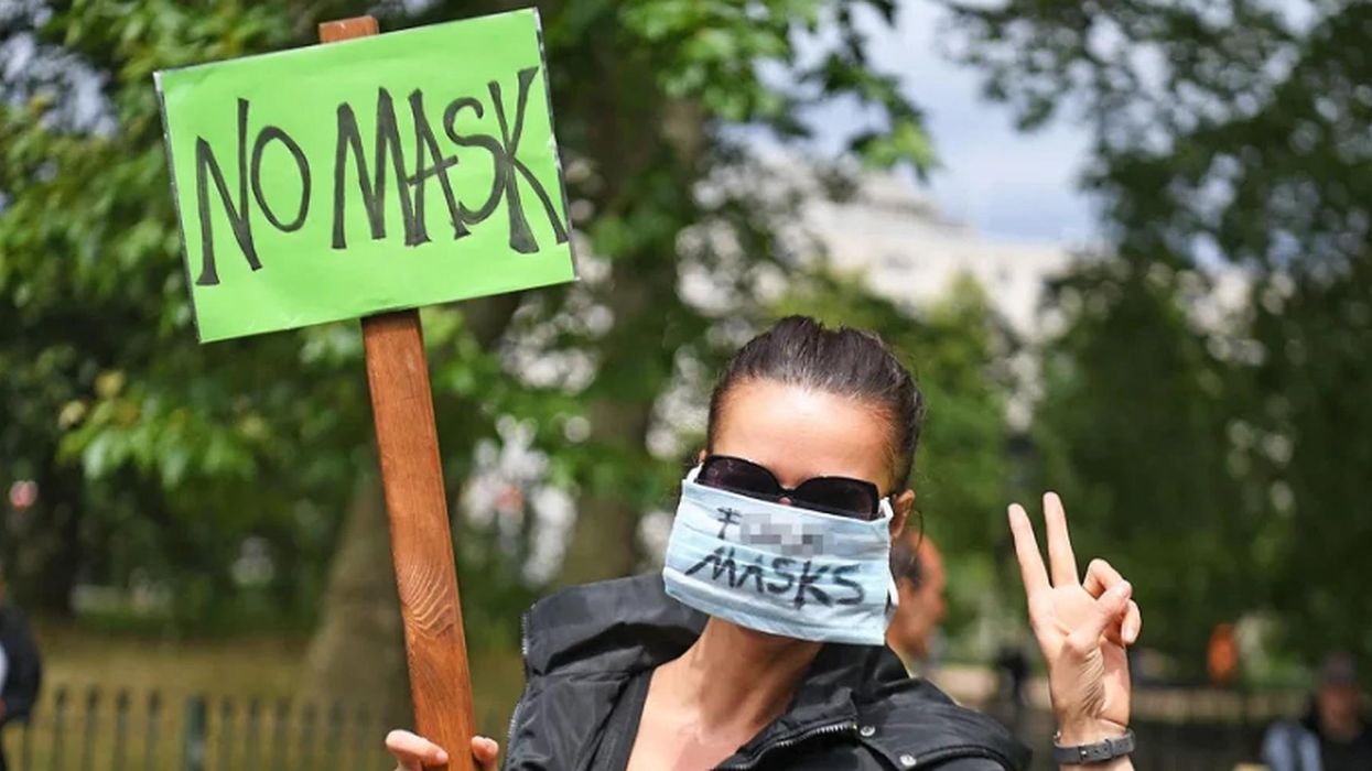 Anti-mask protesters branded 'idiots' for protesting while wearing masks