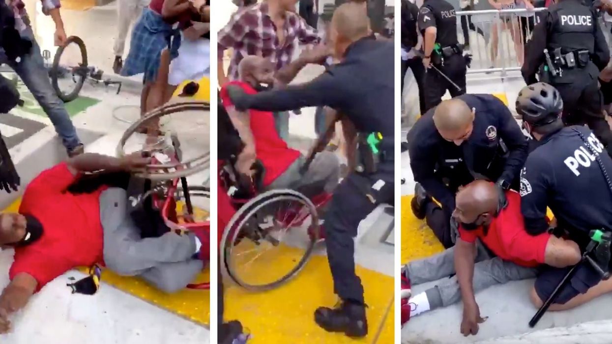 Footage of man in wheelchair being knocked over by LAPD officers during arrest sparks outrage