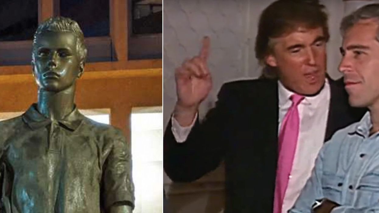 Protesters call out Trump by erecting statue of Jeffrey Epstein 'so we can really remember history'