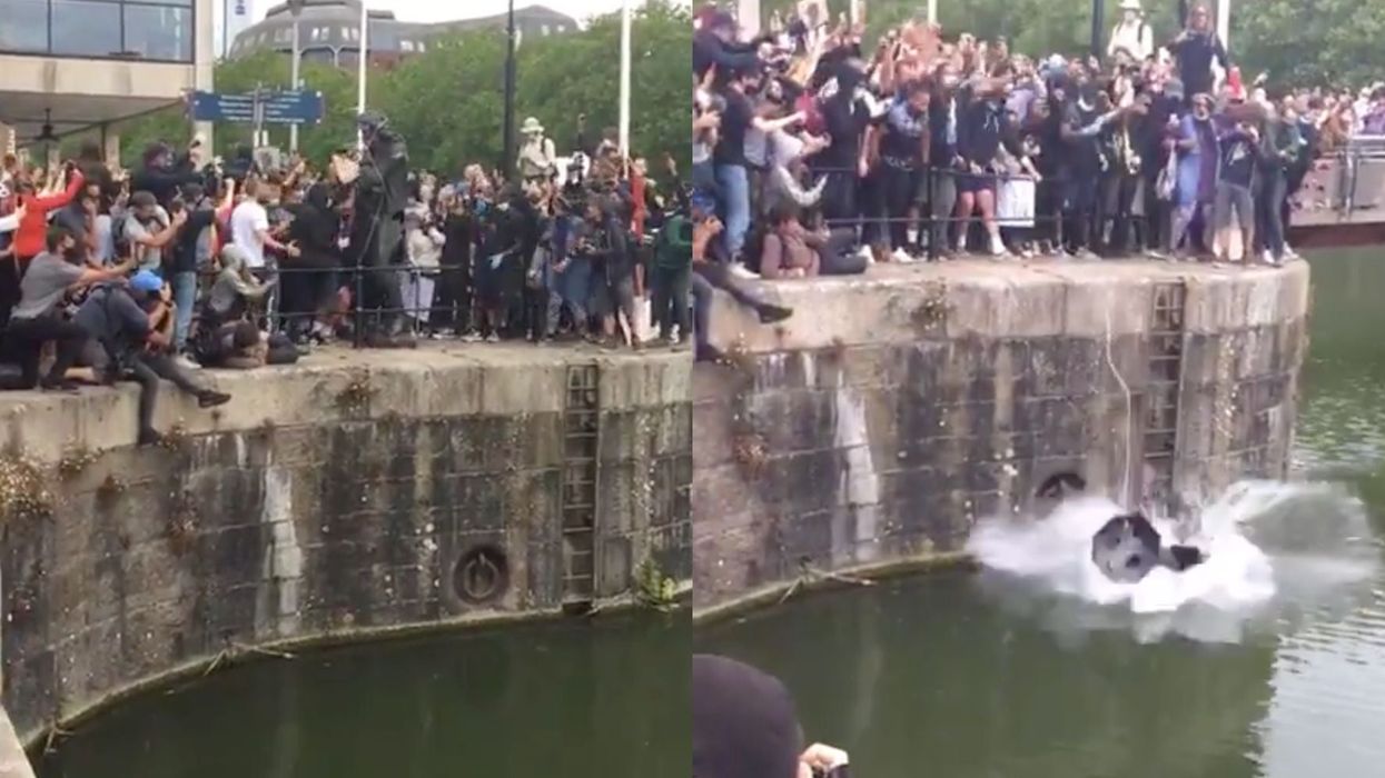 Statue of slave owner plunged into the river by hoards of demonstrators in 'historic' act of protest