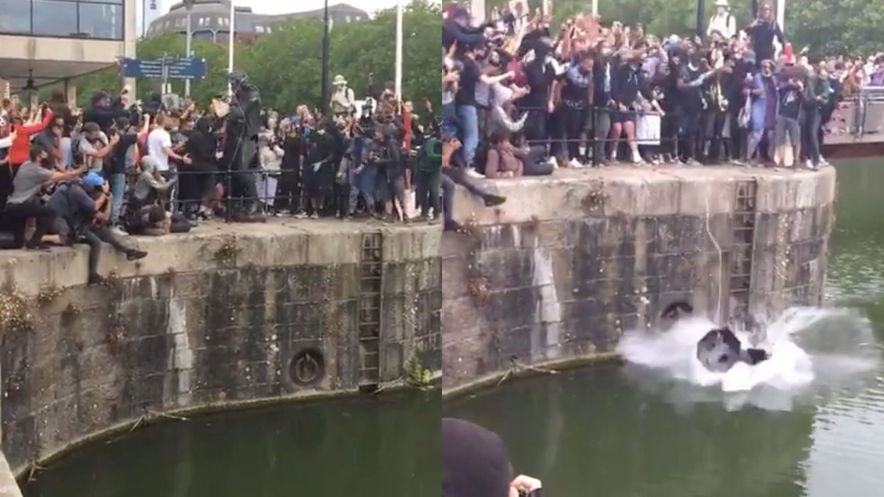 Statue of slave owner plunged into the river by hoards of demonstrators in 'historic' act of protest