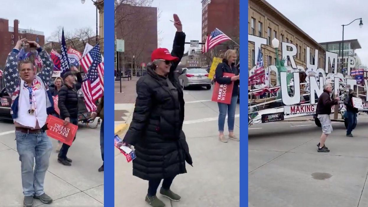 Trump supporters filmed in bizarre protest dancing in MAGA hats and masks while singing YMCA