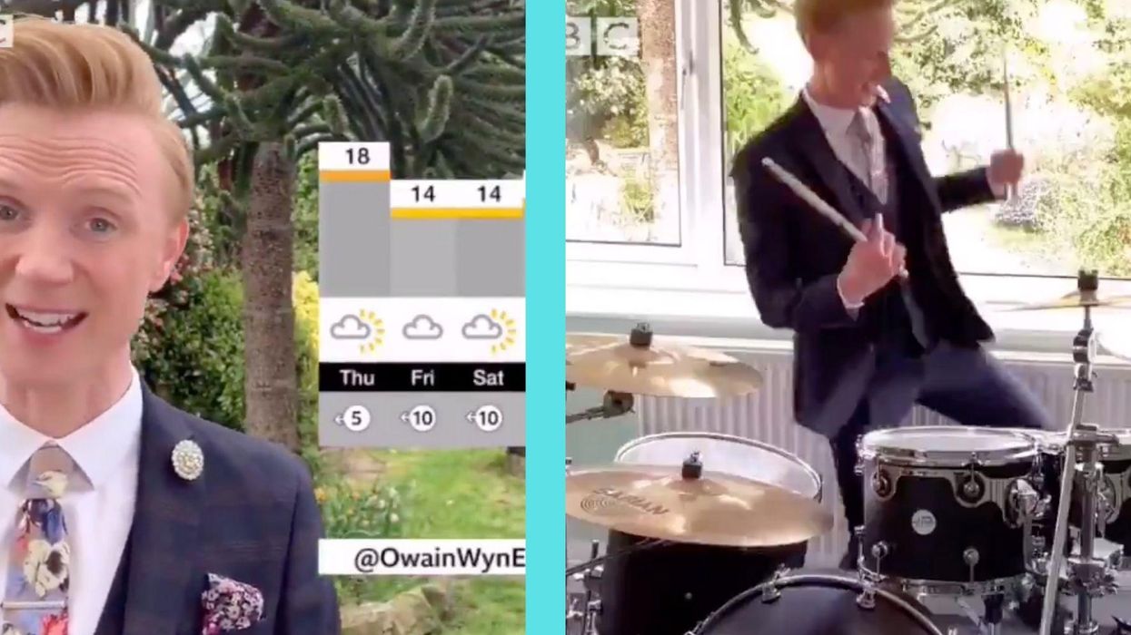 TV weatherman working from home recreates BBC News theme tune on a drum kit