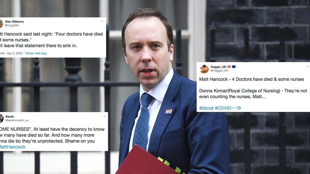Matt Hancock slammed for 'disgraceful' comment about how 'some' nurses have died of coronavirus