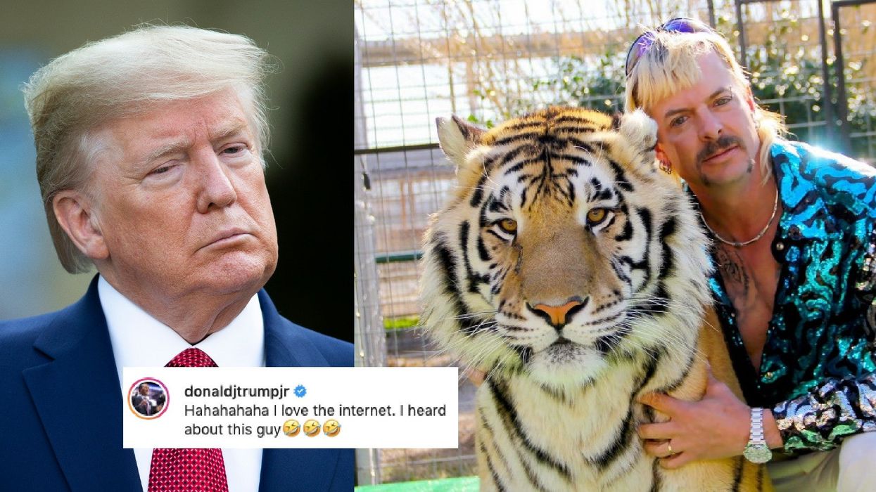 Trump Jr just shared a picture comparing his father to the Tiger King – a man currently serving 22 years in federal prison