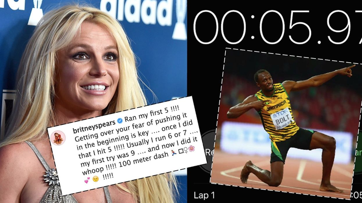 Britney Spears thinks she just broke Usain Bolt's world record by sprinting 100m in 5.97 seconds