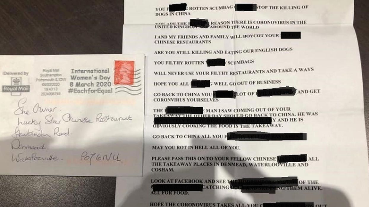 Police investigate shocking racist letter which blamed Chinese restaurant for coronavirus