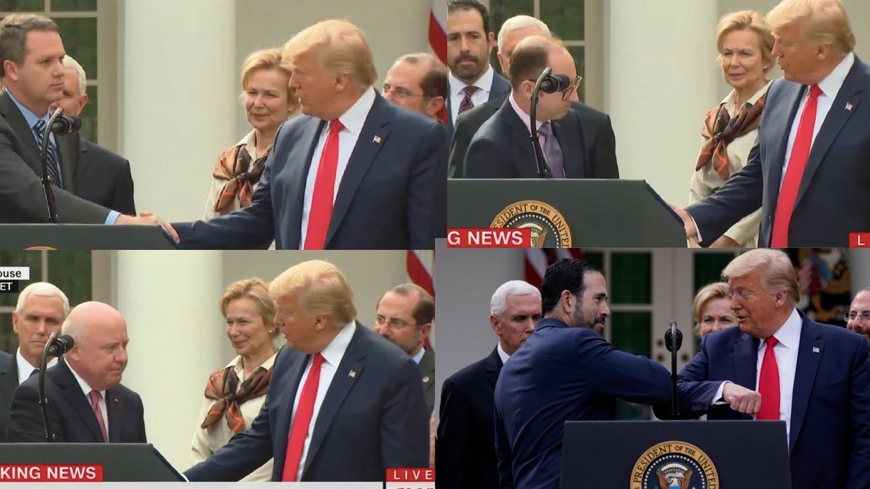 Despite the warnings, there was a lot of handshaking at Trump's press conference plus a previously unseen elbow bump