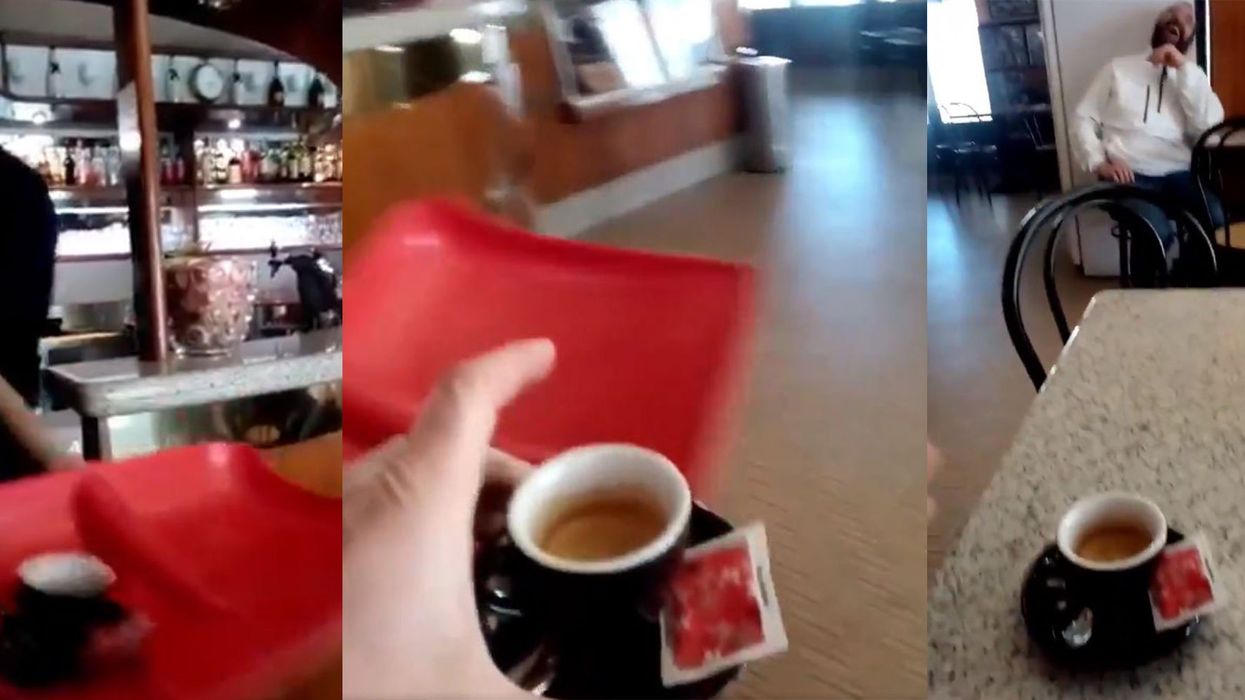 Coffee served on a shovel due to coronavirus in a viral video from Italy