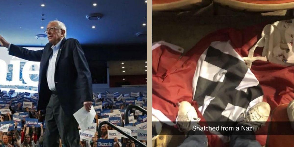 Bernie Sanders Arizona rally interrupted by a protester waving Nazi ...