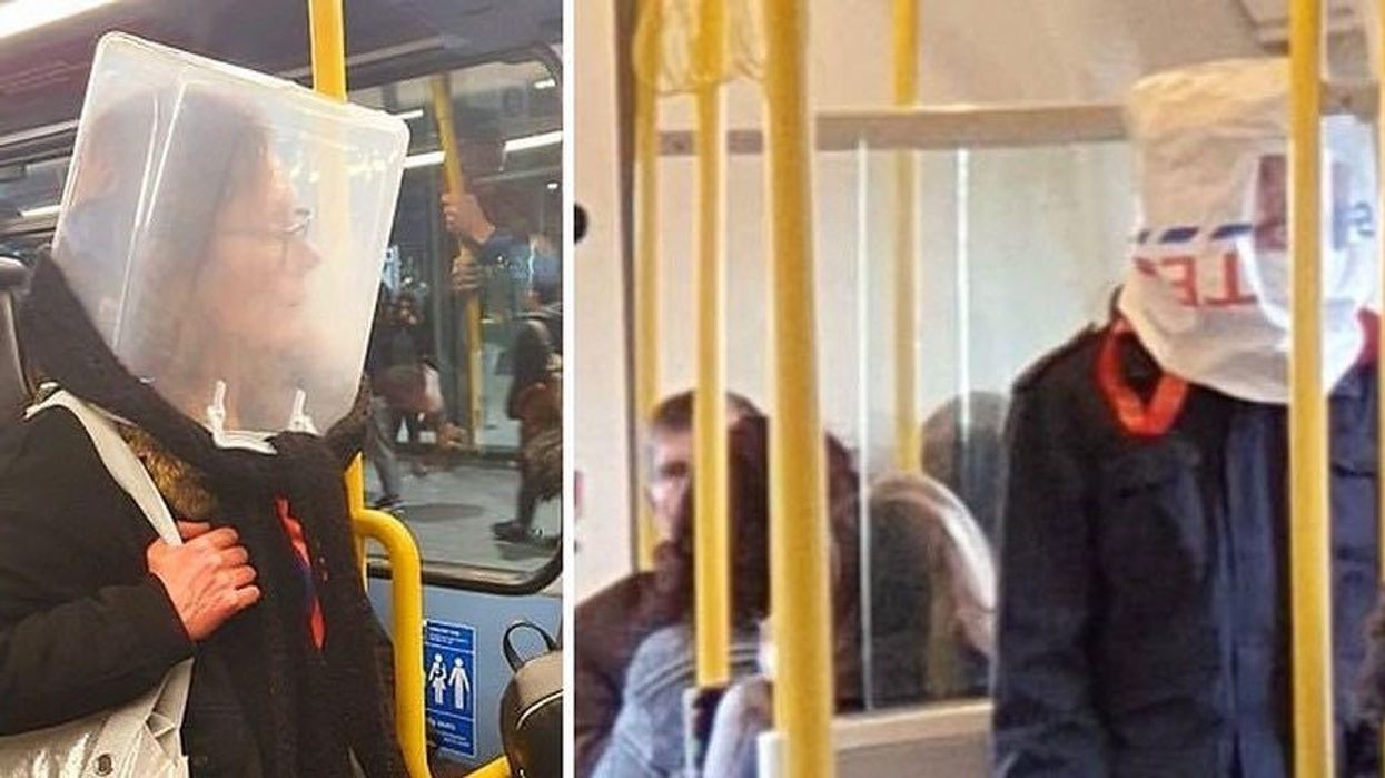 Commuters are putting storage boxes and plastic bags on their heads as coronavirus panic spreads