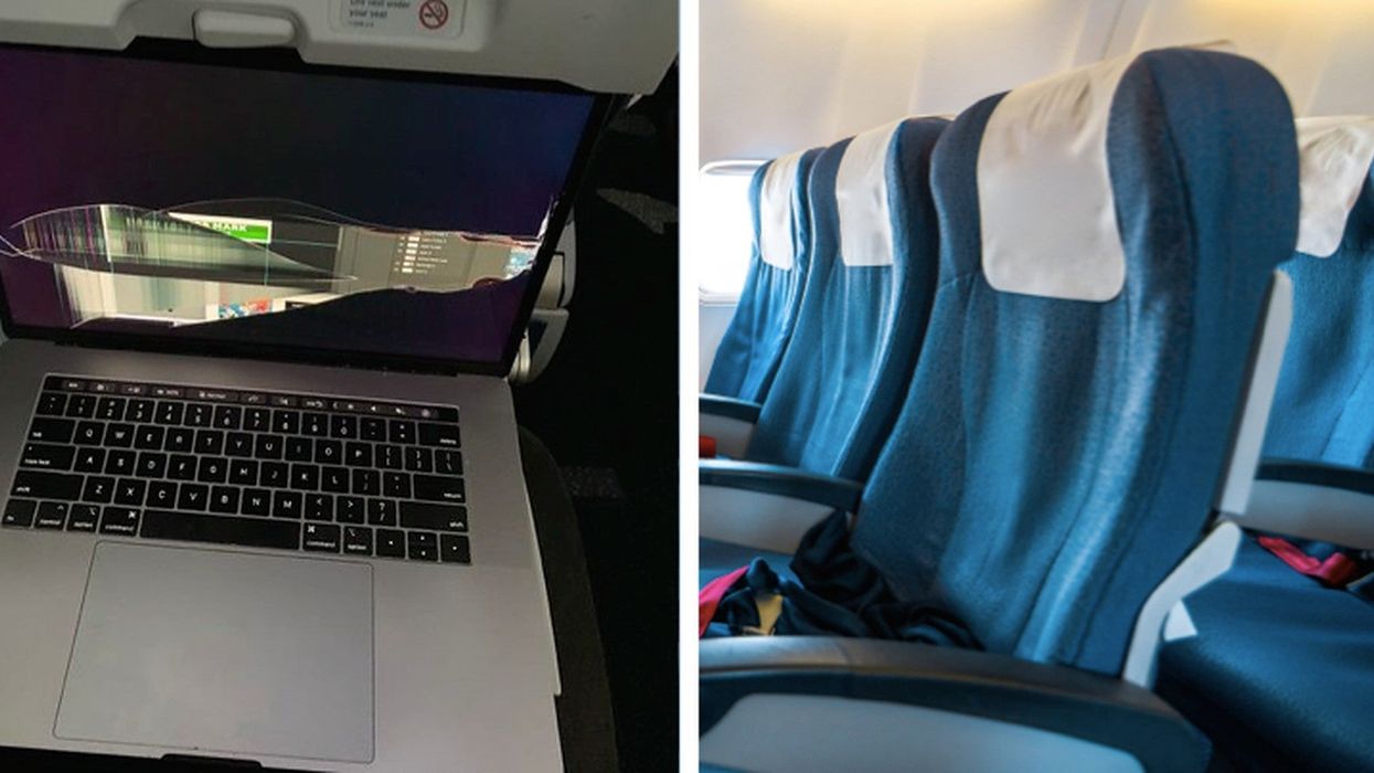 Man's new MacBook laptop destroyed after passenger in front reclines their seat and crushes it
