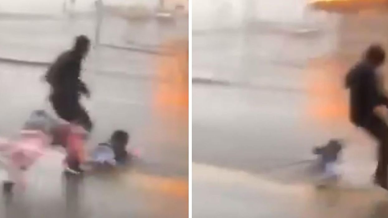 The terrifying moment a child is blown down the street by Storm Ciara