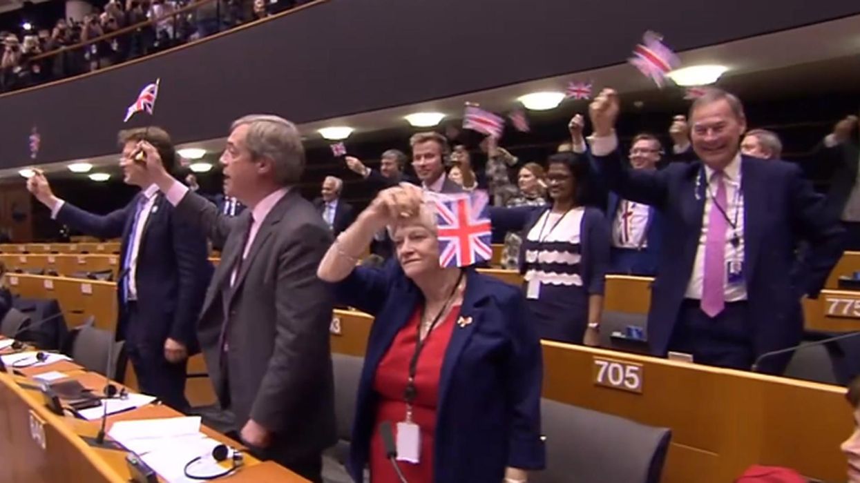 The Brexit Party waved tiny flags during Nigel Farage's final EU parliament speech and it was mortifying