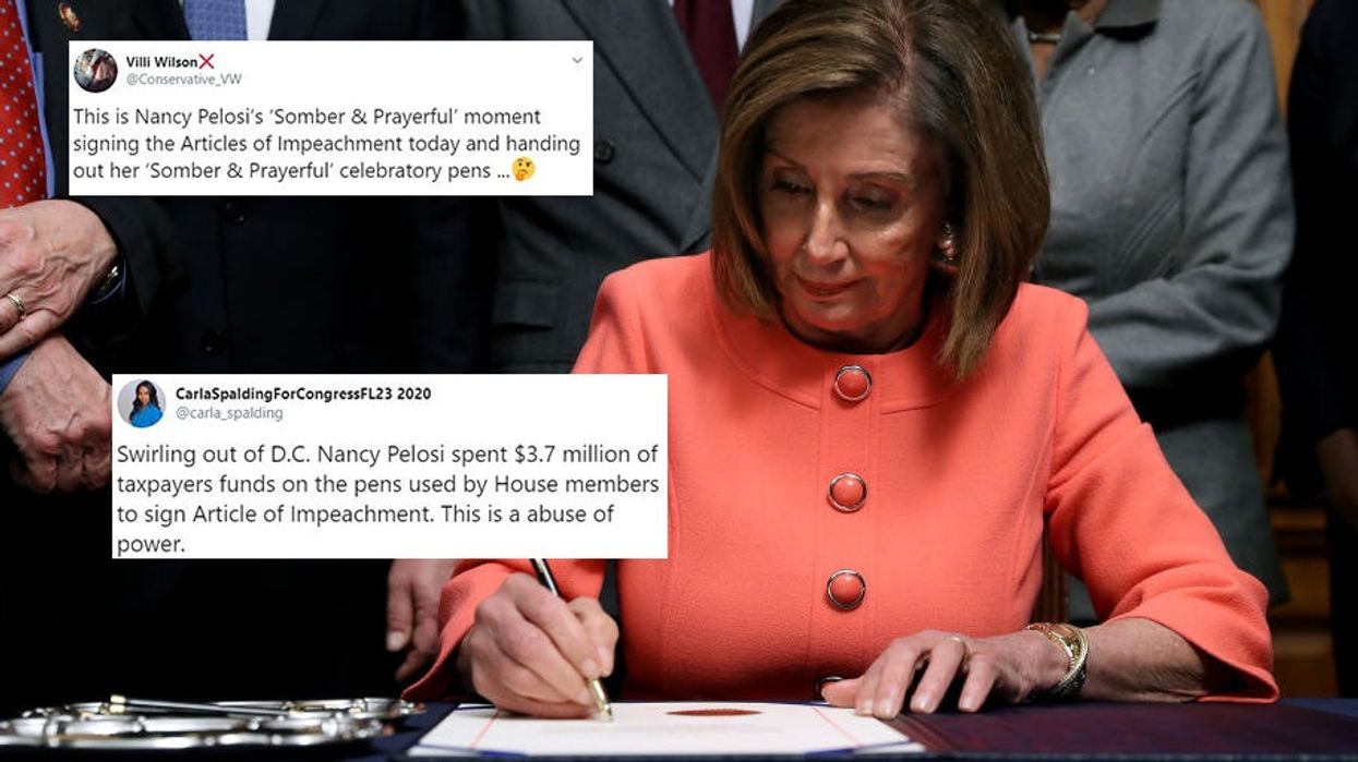 Nancy Pelosi signed each letter of her name on Trump's impeachment articles with a different pen and Republicans are livid