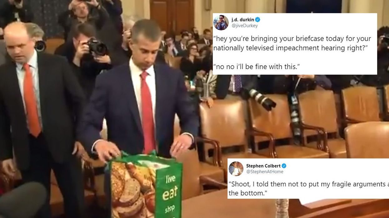Republican lawyer mocked for using a shopping bag instead of a briefcase at Trump impeachment hearings