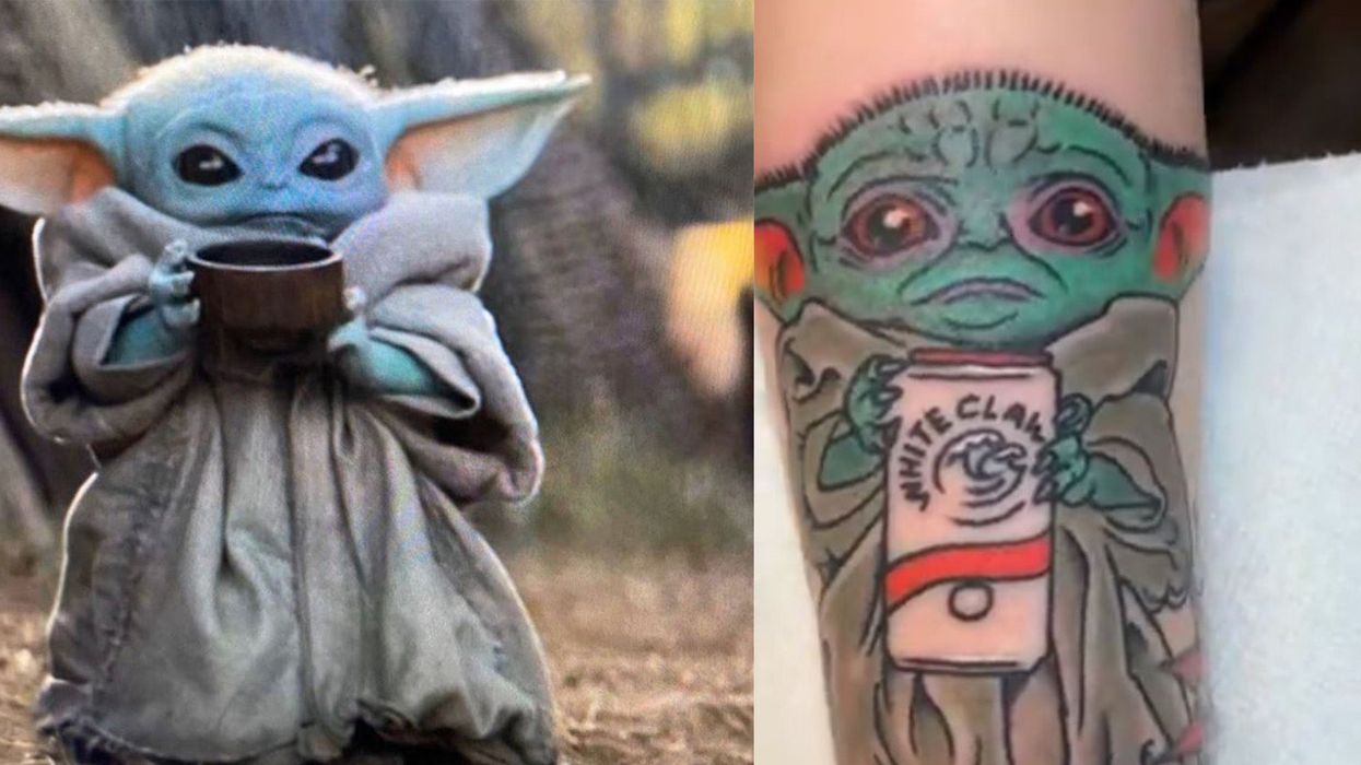 Man mocked after getting a tattoo of Baby Yoda drinking alcohol