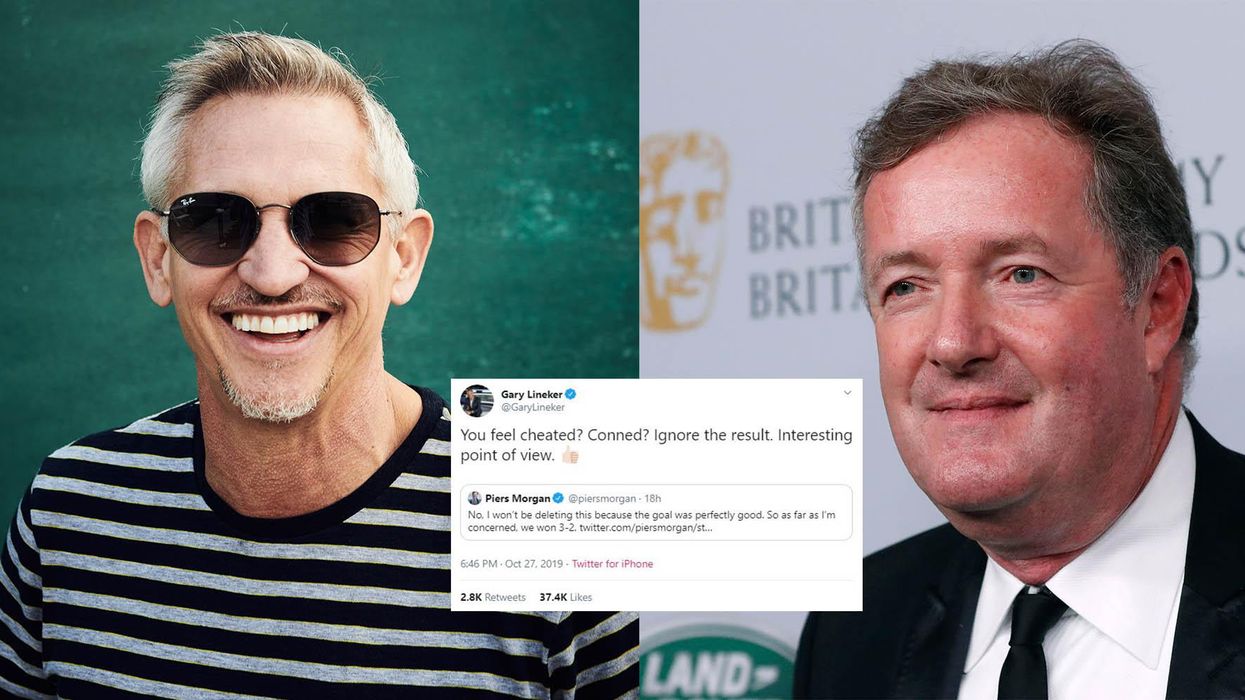 Piers Morgan is being mercilessly mocked by Gary Lineker after prematurely celebrating an Arsenal goal