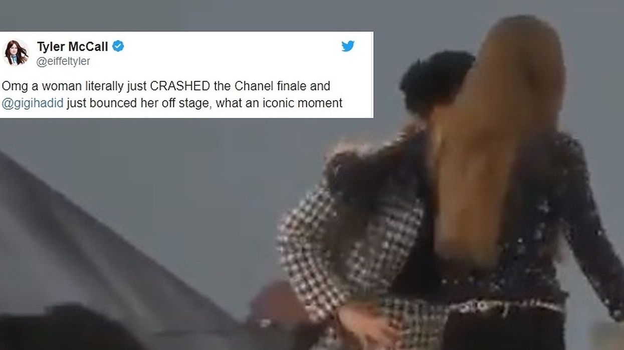 A woman crashed the runway at Paris Fashion Week and Gigi Hadid's reaction was iconic