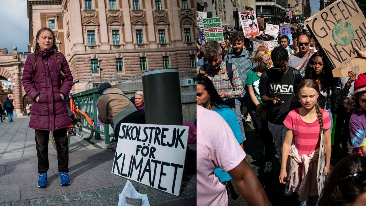 These two photos show the incredible impact that Greta Thunberg has had in just 12 months
