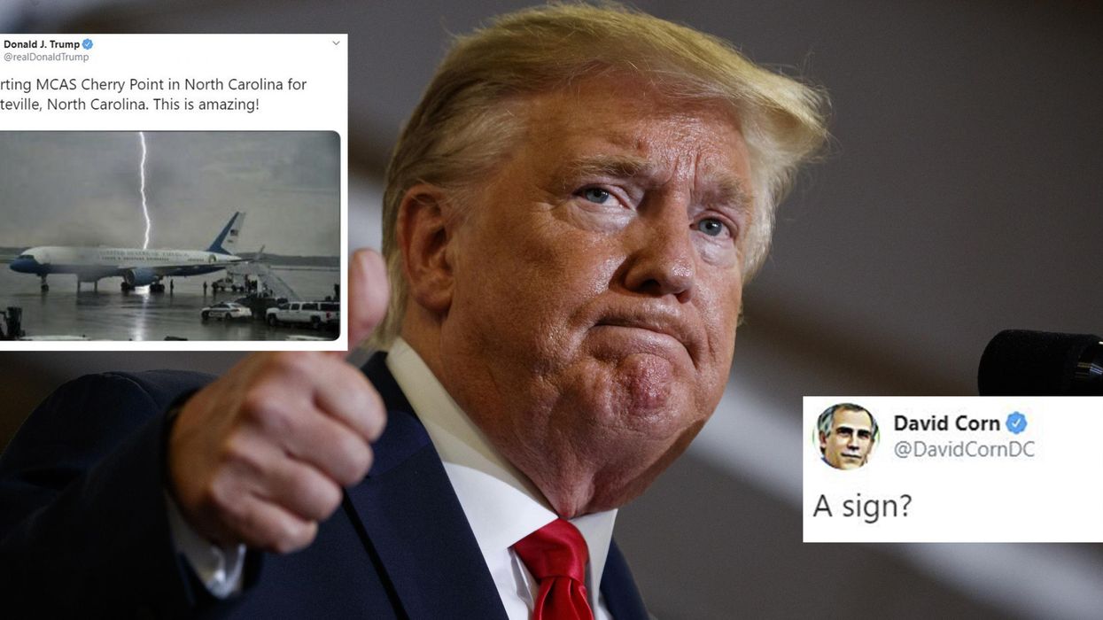 Trump tweeted a picture of a lightning strike behind Air Force One and everyone said the same thing