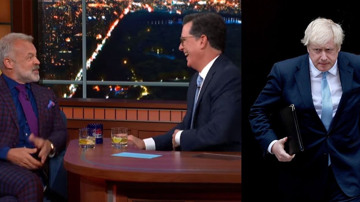 Graham Norton tries to explain the current state of British politics to Stephen Colbert