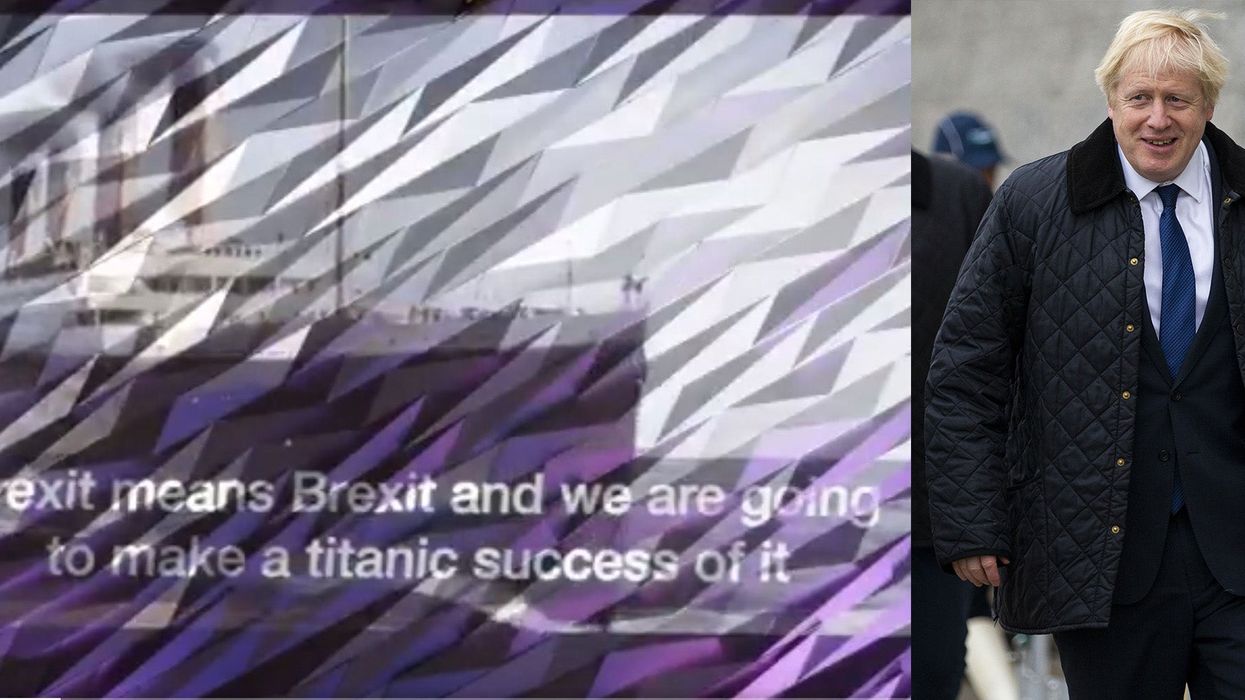 Boris Johnson's 'Titanic success of Brexit' quote projected onto Titanic museum in Belfast