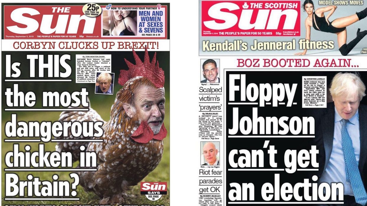 People are pointing out the difference between the Sun's front page in England compared to Scotland