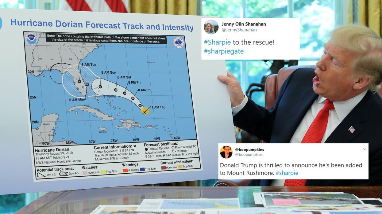 Trump produced a fake Hurricane Dorian map and it has become a hilarious meme