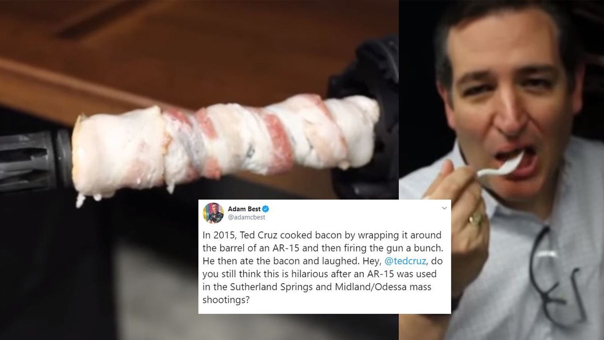 Video of Ted Cruz using a machine gun to cook bacon resurfaces in wake of latest mass shooting