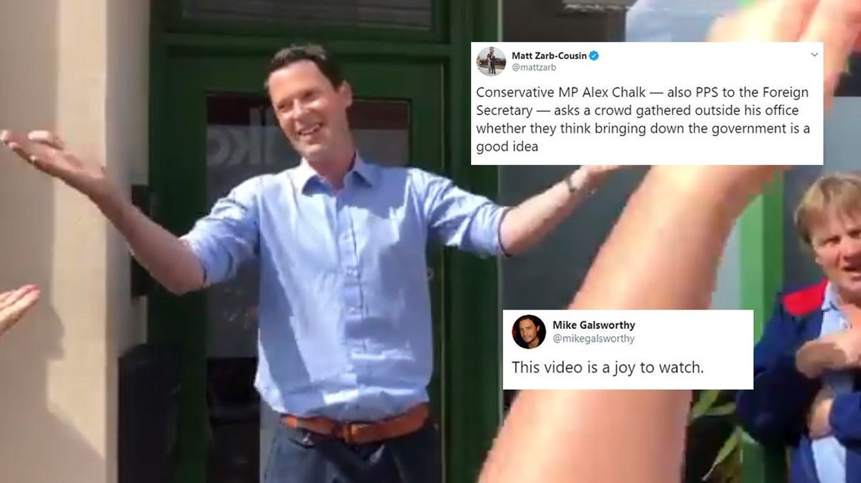 Tory MP greeted with cheers after asking pro-EU activists if they want to 'bring down the government'