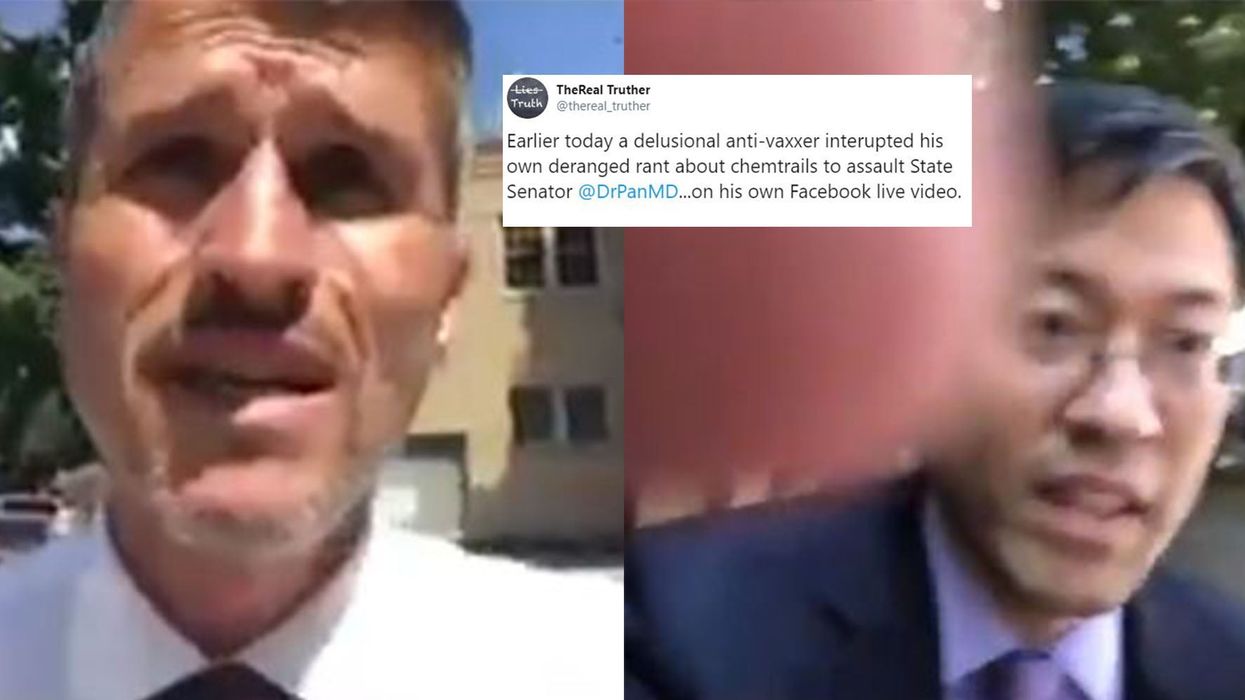 An anti-vax activist assaulted a senator while streaming live on Facebook
