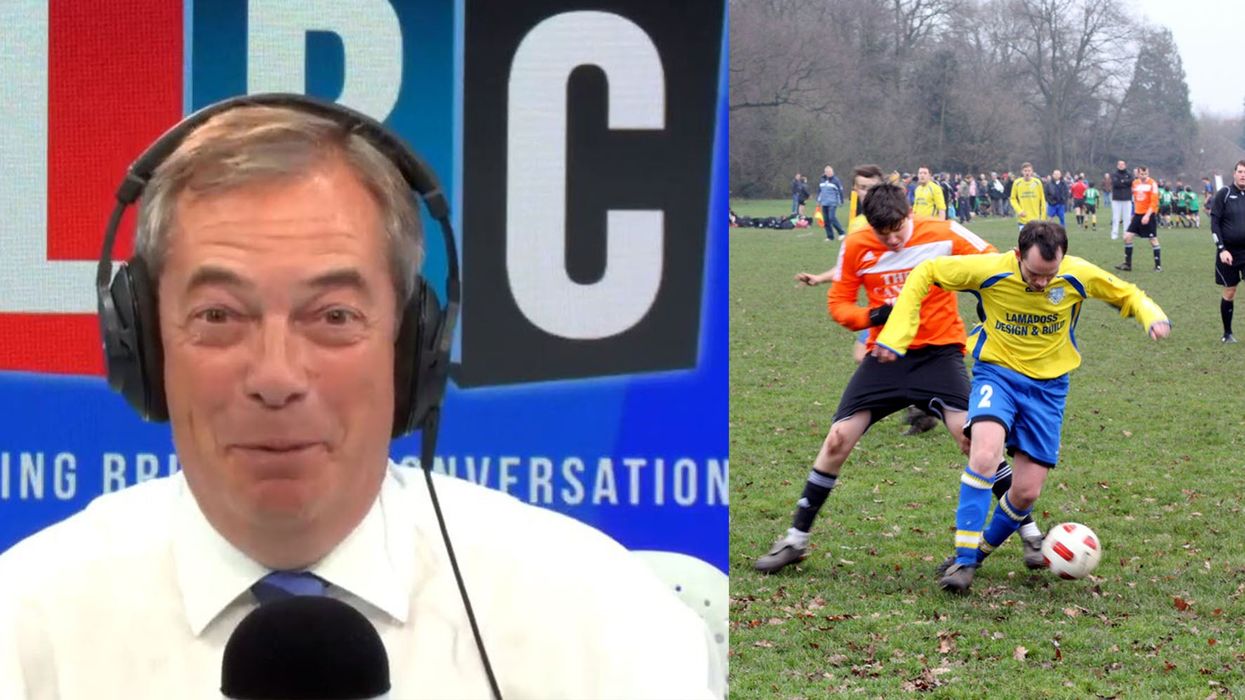 Conversation between Nigel Farage and Remain voter ends with bizarre analogy about football