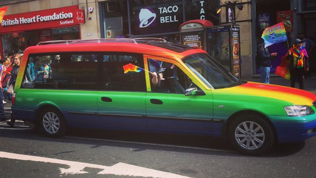 Co-op Funeralcare turned up to Glasgow Pride with a rainbow wicker coffin