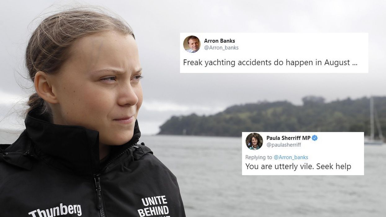 Arron Banks 'jokes' about Greta Thunberg being involved in a boating accident during her trip across the Atlantic