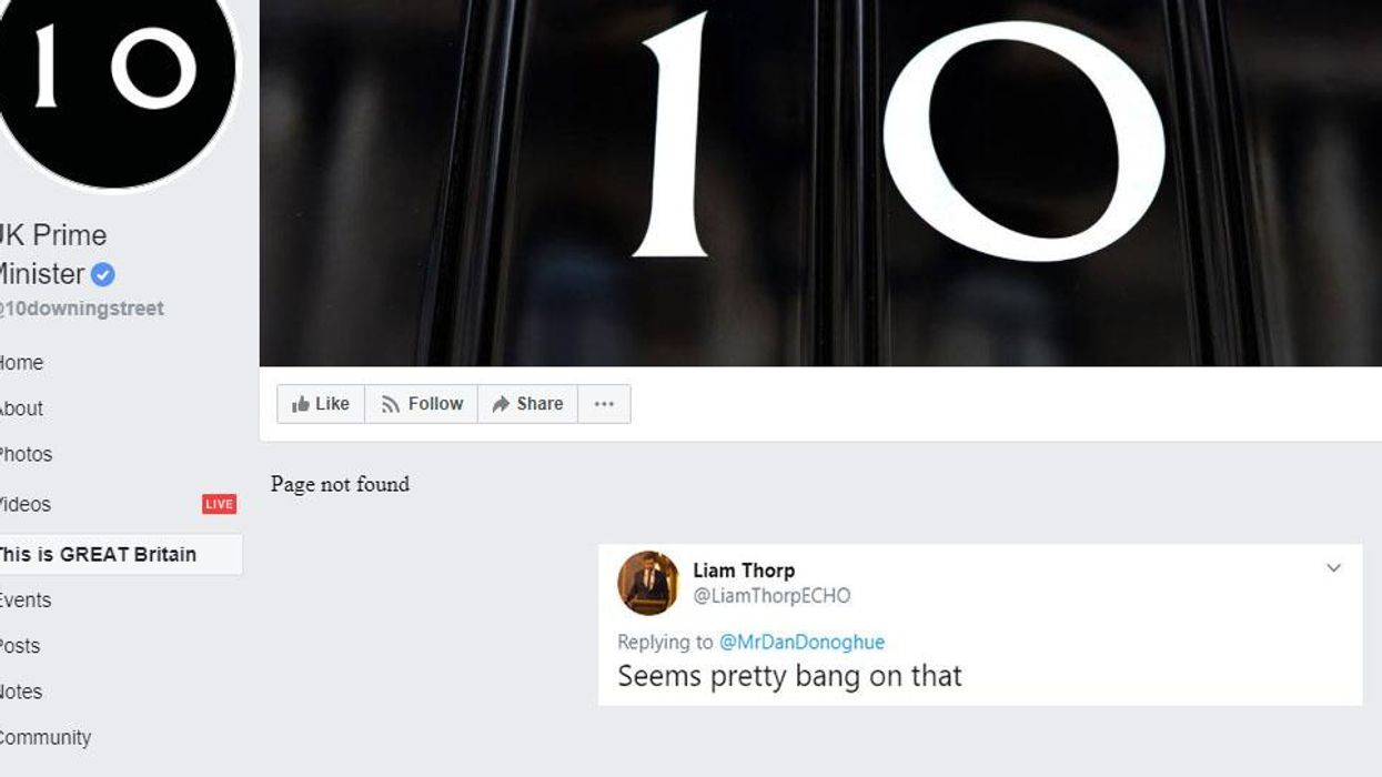 Section on Boris Johnson’s PM Facebook account called 'This is GREAT Britain' leads to blank page