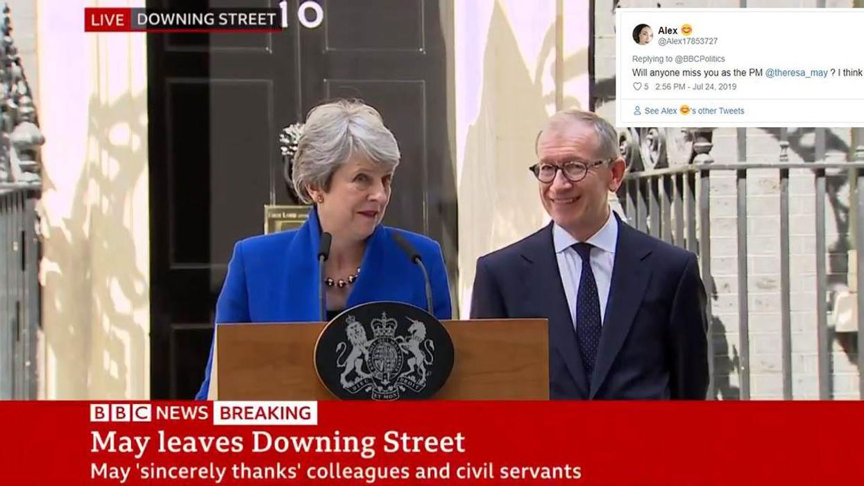 Theresa May's final speech as PM was interrupted by someone shouting 'Stop Brexit!'
