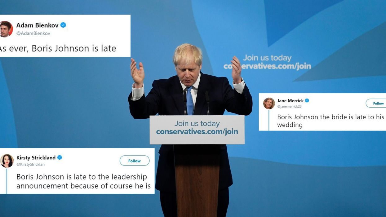 Boris Johnson arrived late for the Tory leadership results and the jokes wrote themselves