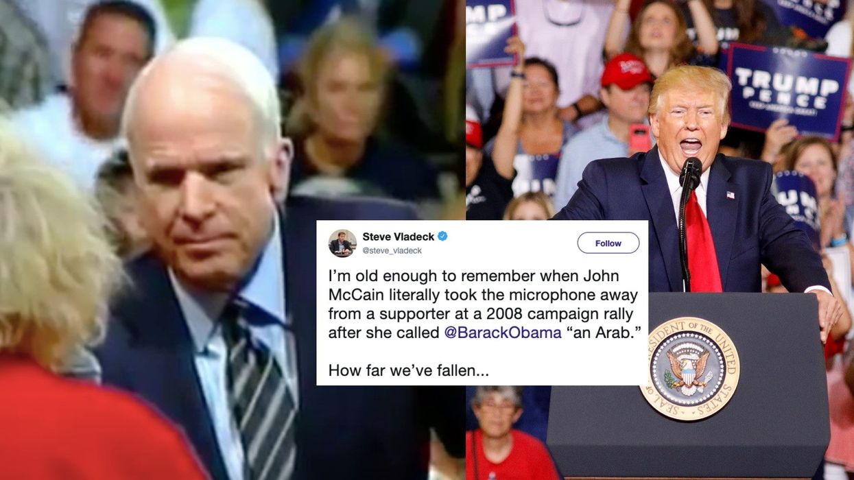 Footage of John McCain correcting a racist supporter goes viral following 'send her back' chants at Trump rally