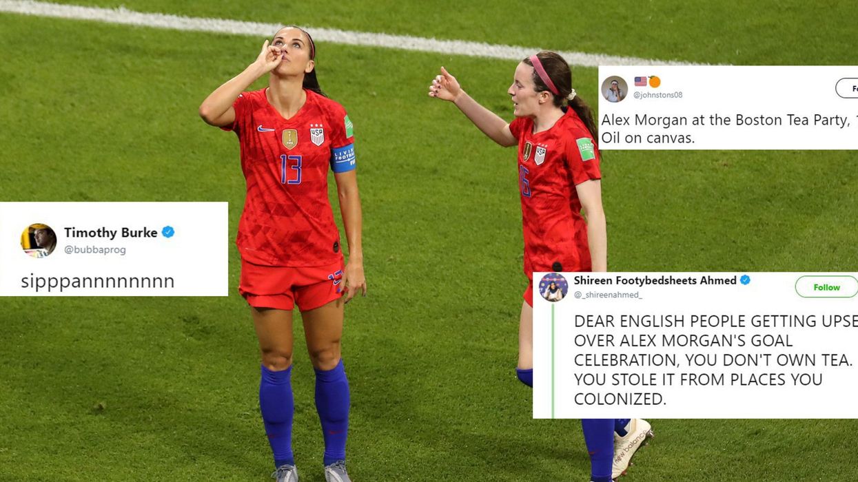 Alex Morgan becomes a hilarious meme after appearing to mock England with a tea drinking celebration