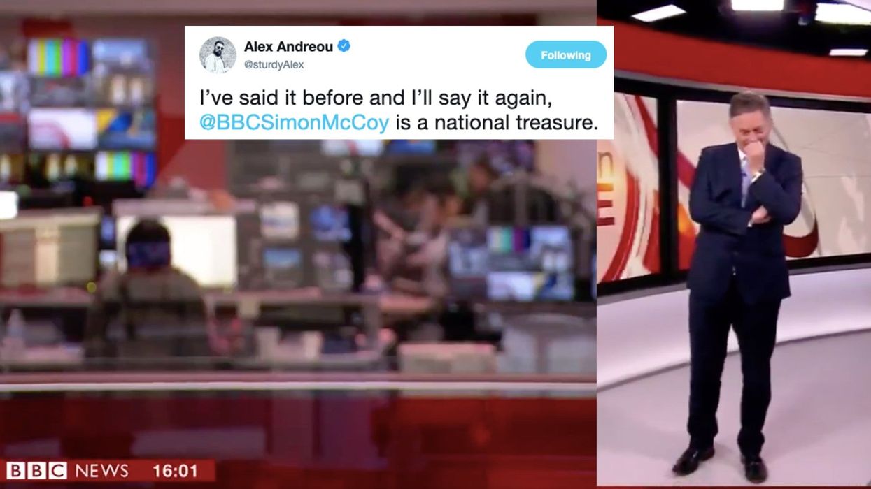 BBC newsreader Simon McCoy wasn't where he was supposed to be in hilarious live TV blunder