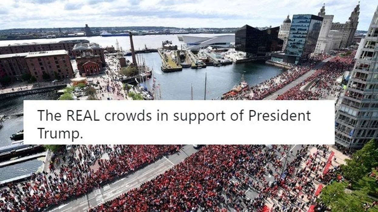 Americans are sharing photos of Liverpool's Champions League parade to prove huge crowds greeted Trump in the UK