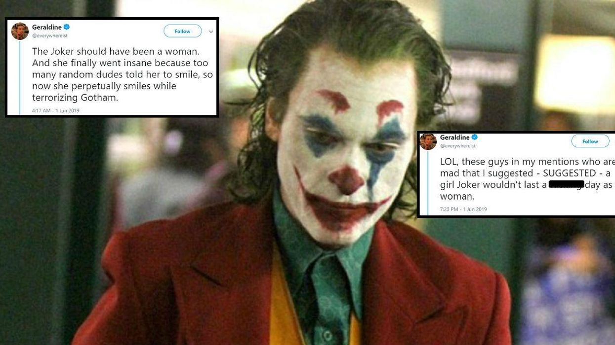 A woman suggested a female version of The Joker from Batman and men couldn’t handle it