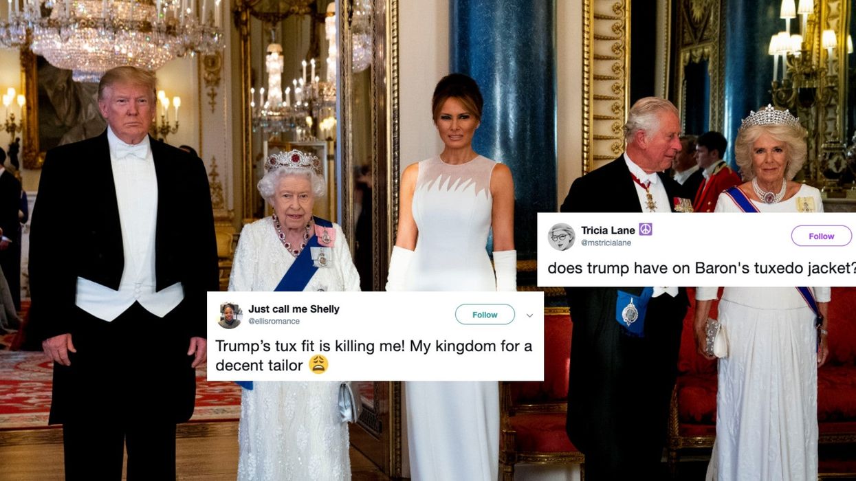 Trump roasted after wearing an ill-fitting tuxedo to a banquet with the Royal Family