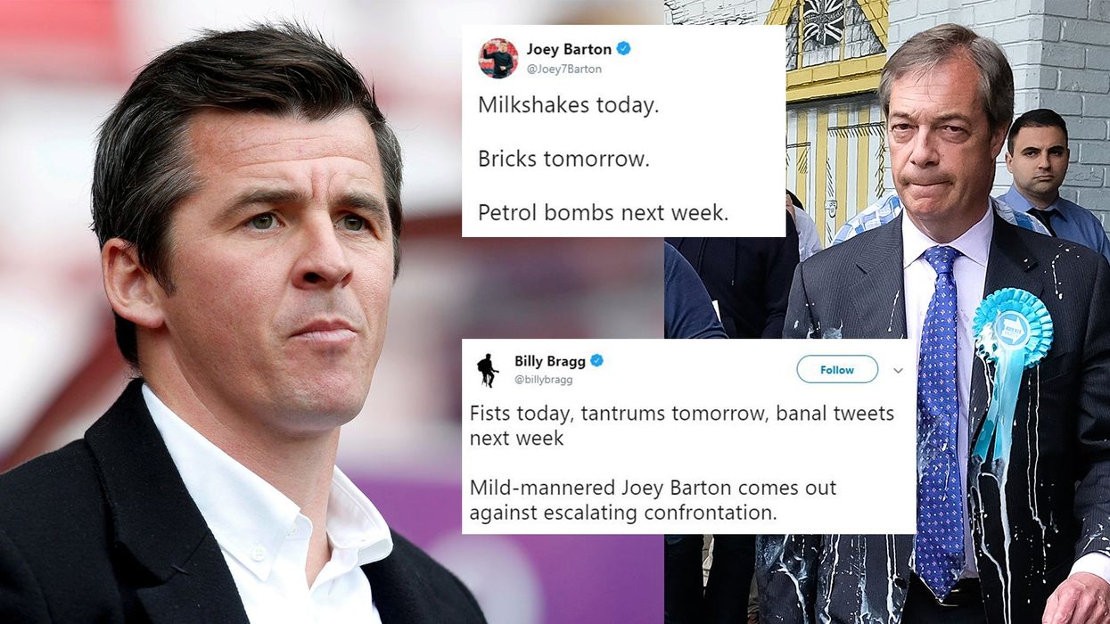 Joey Barton mocked after saying people throwing milkshakes will soon start throwing 'petrol bombs'