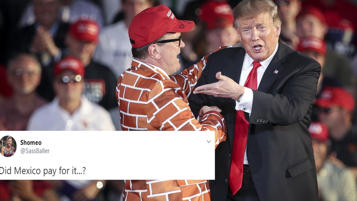 Trump invites man wearing 'wall suit' on stage at MAGA rally and people have questions