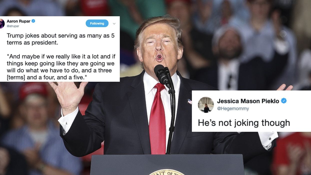 Trump jokes again that he'll serve more than two terms as president during campaign rally speech