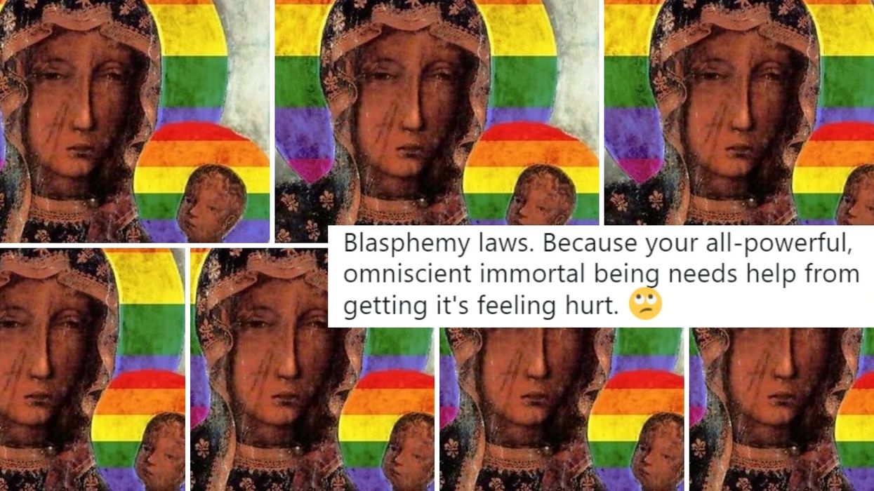 A woman was arrested for making posters of Virgin Mary with a 'rainbow halo'