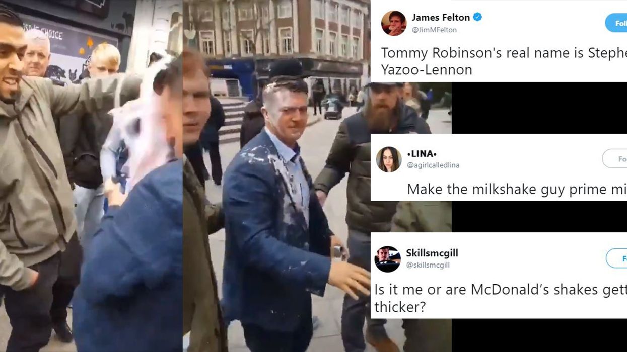 Tommy Robinson had a milkshake thrown at him again and it became an instant meme