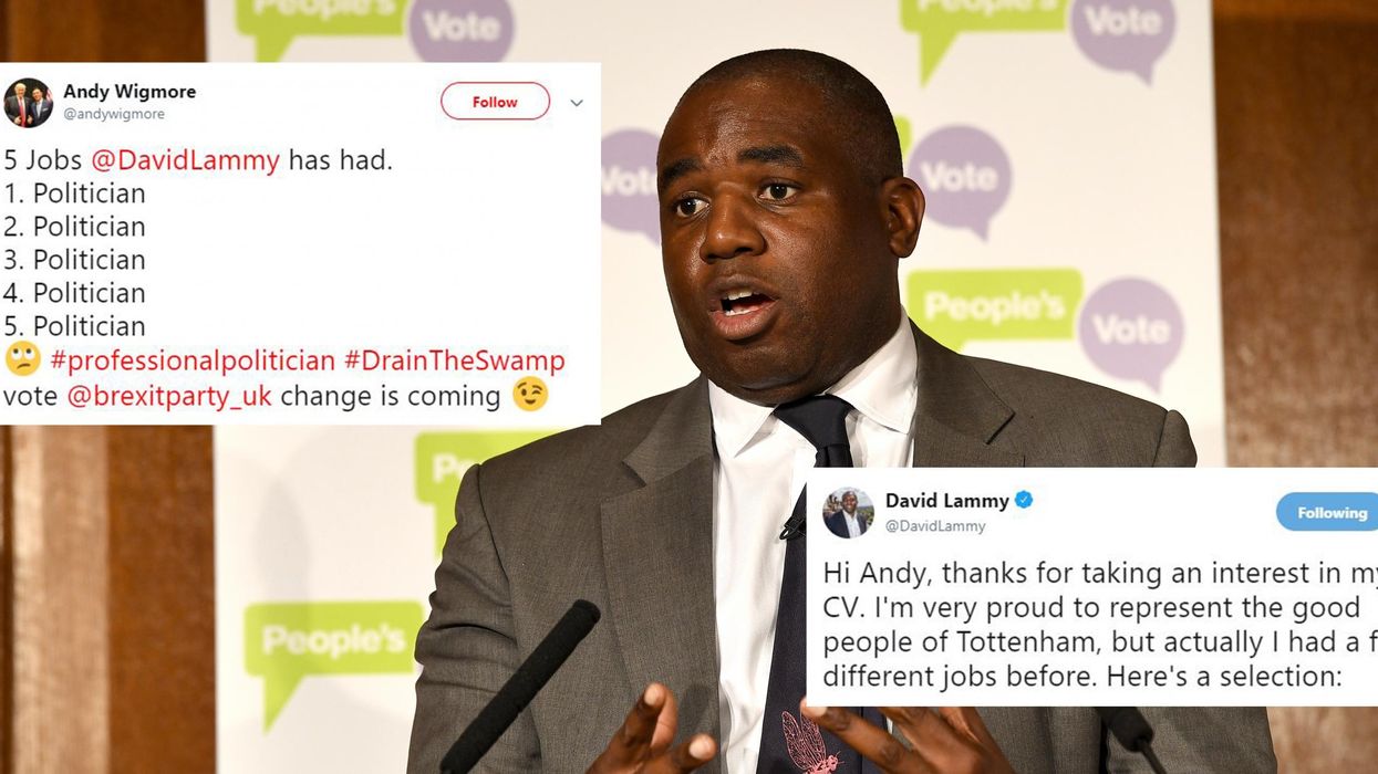 A Brexit supporter tried to make fun of David Lammy by listing his jobs but it badly backfired